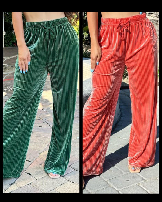 Velvet ribbed wide leg pants