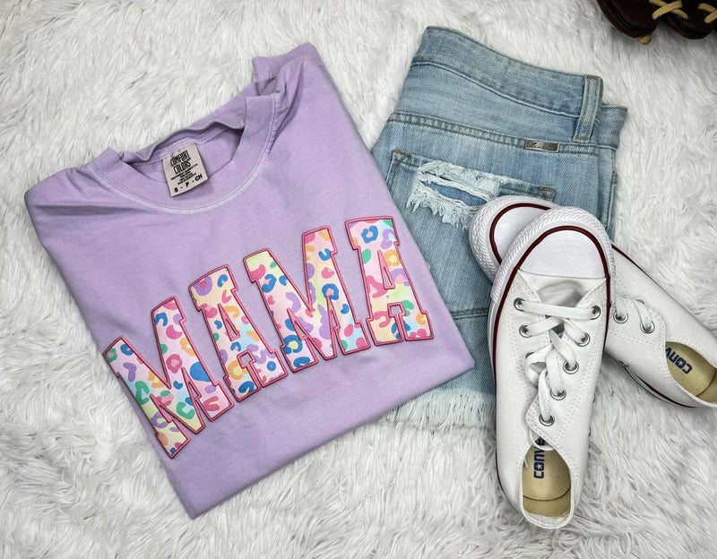 Mama-Rainbow leopard Puff-comfort color tee