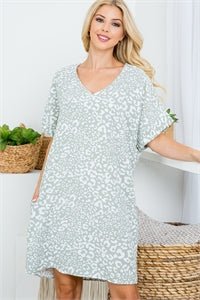 Sage & White Leopard Dress (size down)