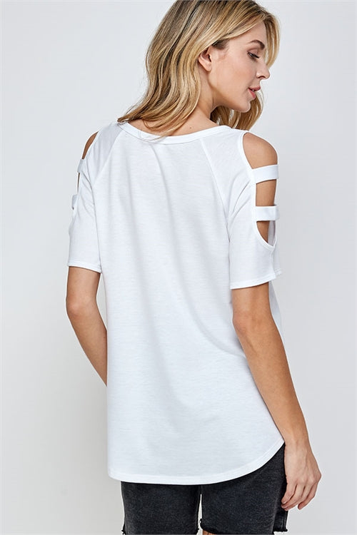 White cold shoulder top