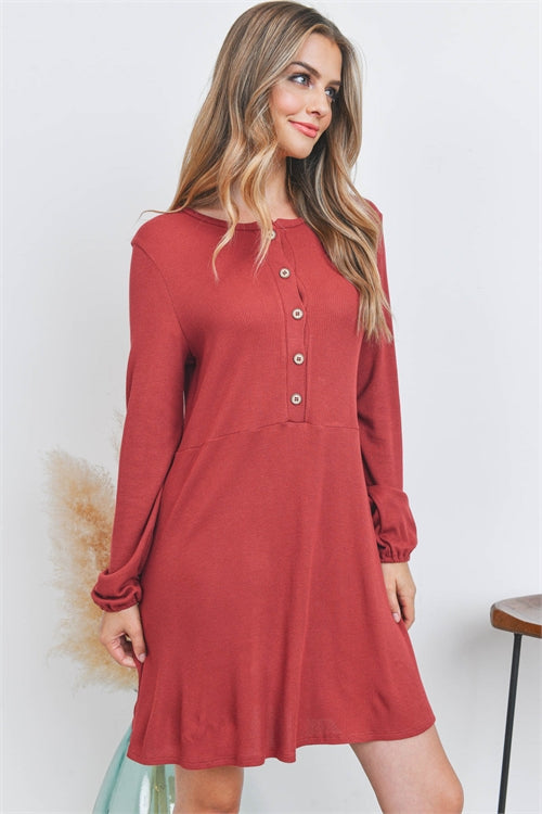 Rust Henley Shirt Dress