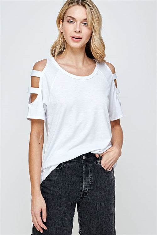 White cold shoulder top